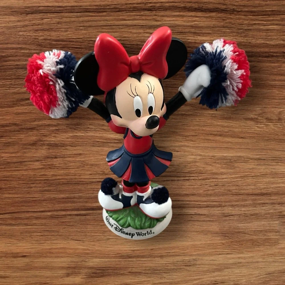 Minnie Mouse Figurine Dressed as a Cheerleader Bobblehead Walt Disney World.
